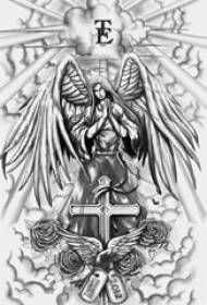 sceitse liath dubh sciathán cruthaitheach aingeal álainn totem lámhscríbhinn tattoo