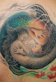 kolor sa likod nga yin ug yang mermaid nga Tattoo nga sumbanan