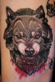 Sanguento cabeza de lobo e pequeno patrón de tatuaje de cruz