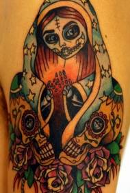 disegno del tatuaggio zombi messicano di colore lato vita