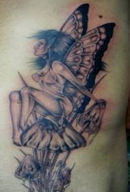 elfo della foresta che si siede su un modello del tatuaggio del fungo