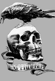 经典流行欧美纹身图案电影《敢死队》史泰龙背部乌鸦骷髅纹身图案手稿