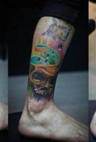 patrón de tatuaje de cráneo de color guapo clásico de piernas de niños