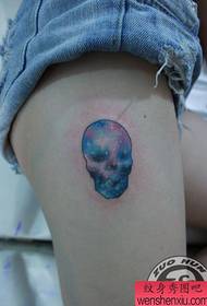 girl legs starry skyskull tattoo pattern