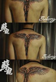 clásico fresco Un patrón de tatuaxe de anxo custodiante