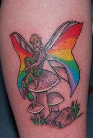 Mfano wa Elf Tattoo na Mabawa ya Upinde wa mvua