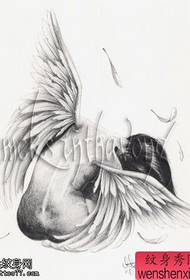 czarno-biały obraz anioł skrzydła tatuaż obraz rękopisu