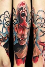 skräckstil vampyrsjuksköterska tatuering mönster