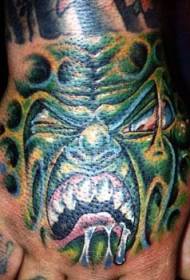 patrón de tatuaxe bio feo verde na parte traseira da man