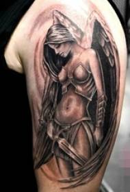 linha abstrata santa anjo asas tatuagem padrão