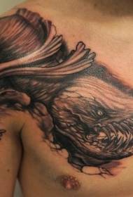 Krūtinės siaubo siaubo monstrų tatuiruotės modelis
