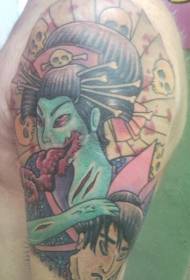 Big Bang na hÁise Zombie Patrún Tattoo Dath Geisha