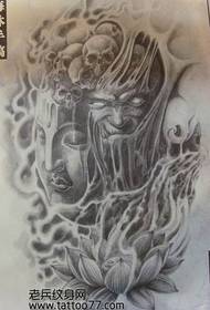 et manuskript til tatovering med Buddha og djævel