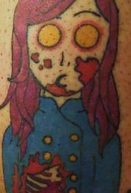 црта у боји цртића женски зомби тетоважа узорак