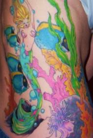 juosmens šoninės spalvos povandeninės undinės tatuiruotės modelis