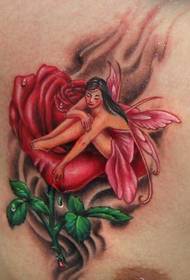 Modello tatuaggio elfo: modello tatuaggio rosa elfo colore petto