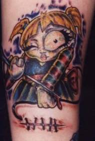 Tecknad liten tjej djävul tatuering mönster