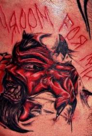 血腥的紅色魔鬼皮膚撕裂紋身圖案