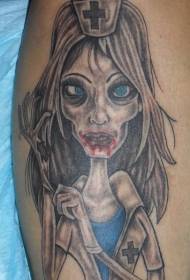 Lábszínű vicces zombi nővér tetoválás minta