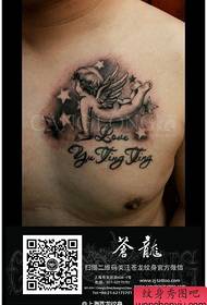 férfi mellkas mellkas klasszikus népszerű kis angyal tetoválás minta