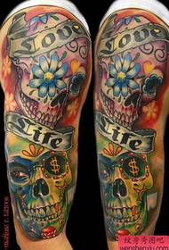 arm popular beautiful flower skullTattoo pattern