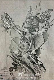 నలుపు బూడిద రంగు స్కెచ్ దేవదూత elf పచ్చబొట్టు మాన్యుస్క్రిప్ట్ చిత్రం