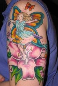 Elf da Maƙwalba Tattoo Tsarin zane a kan Lilies