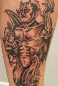 Kis angyal tetoválás minta az ördög kezében