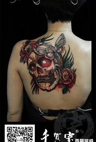 Backmụ nwanyị na-ewu ewu kpochapụwo ụdị skull tattoo