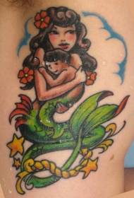 Taille Seite Meerjungfrau und Kind Tattoo Bild