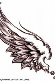 black sketch style feather large angel wings tattoo manuscript