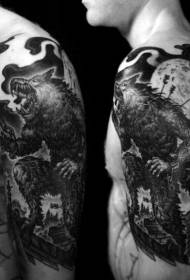 pfudzi rakashamisika mufananidzo chimiro dema uye chena werewolf uye mwedzi tattoo maitiro