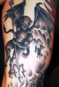 tatuagem de diabo pequeno trident perna cinza padrão