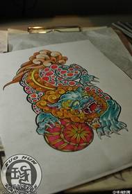 A tetováló show-kép ajánlott egy színes, hagyományos Tang oroszlán tetoválás kéziratos művek