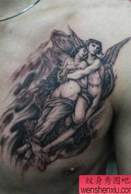 Këscht klassesch schwaarz gro Engel Engel Tattoo Muster