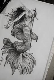 kreative schwarze geometrische Element abstrakte Linie Meerjungfrau Tattoo Bild