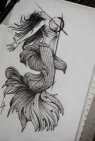 creative black geometric element abstract line mermaid tattoo picture