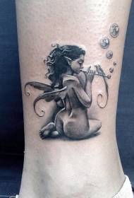 ຮູບແບບ tattoo flute blf ສີຂີ້ເຖົ່າສີດໍາ