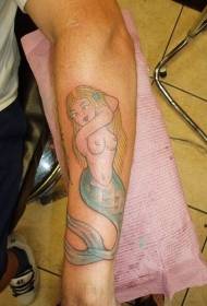 kulur tad-driegħ ta 'stampa tat-tatwaġġ nuda sirena Blonde