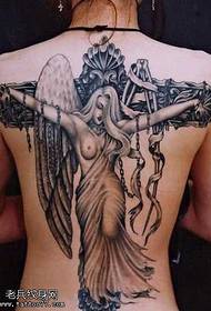Patrón de tatuaje de ángel en la cruz