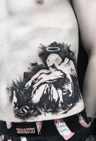 pinggang gaya abstrak pola tato malaikat hitam dan putih