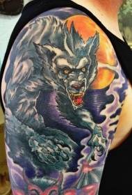 Modello del tatuaggio del lupo di stile dell'illustrazione di colore della spalla