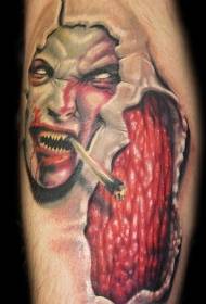 rauchender Dämon und Hautriss Tattoo Muster 152837 - Gargoyle Tattoo Muster im Dunkeln