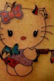 Cute Devil Cartoon Cat Tattoo Patroon