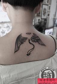 female back popular half angel general demon wings tattoo pattern