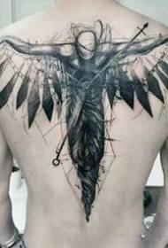 một bộ thiết kế hình xăm thiên thần màu xám đen với đôi cánh