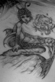 back black mermaid ຮູບແບບ tattoo