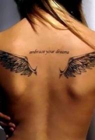 シンプルなラインの天使の羽のタトゥーパターンの黒と白の人格