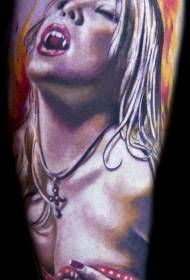 boja ruke seksi ženski uzorak vampira tetovaža 153096-Veliki šareni lijepi ženski uzorak vampira pero tetovaža