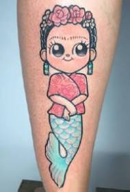Ganz léif Set vu klenge Faarf Cartoon Q Versioun Mermaid Tattoo Muster